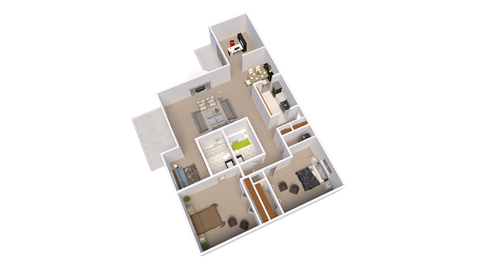 2  Bed   2  Bath   1,399 Sq. Ft. Cottage Floor Plan at The Lodge Apartments, Indianapolis, IN